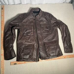 Men’s TRIUMPH  Leather Tour Motorcycle Jacket Coat Brown RARE L Large Cig SMELLS